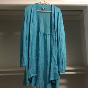 Linen Cardigan by J Jill Baby Blue Smoke free home 35 inches long